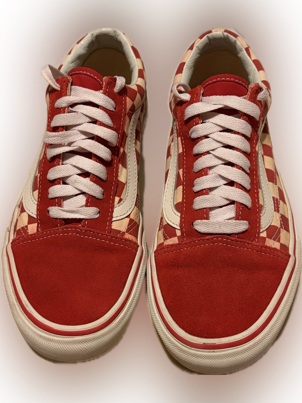 Vans Red and Cream Checkerboard Old Skool Sneakers